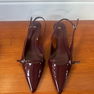 Zara Women's Dark Red Patent Slingback Heels